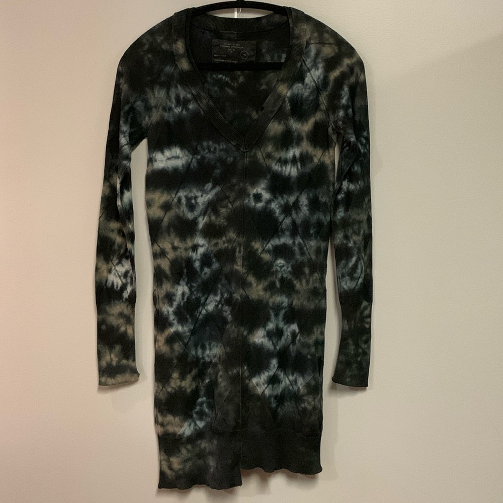 All Saints Black and Gray Tie-Dye Long Sleeve Dress